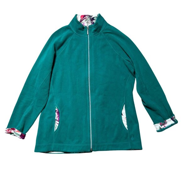 Tommy Bahama Womens Teal Full-Zip Jacket L/G With Floral Lining 98% Cotton 2% Sp - Picture 1 of 11